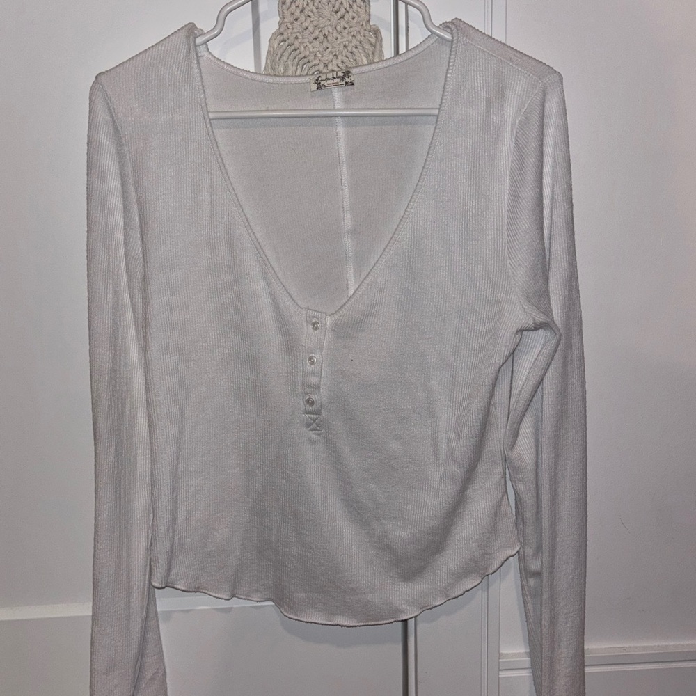 Free People Cream Long Sleeve Top